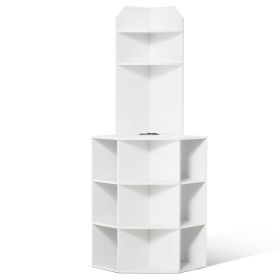 64" Tall Corner Storage Cabinet, 6 Tiers Wooden Storage Cabinet with USB Ports and Outlets & Adjustable Shelves