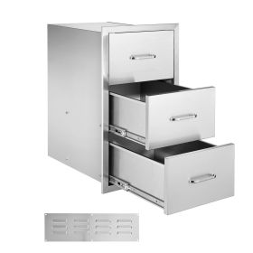 Outdoor Kitchen Drawers, 16.5"W x 29"H x 20.5"D Triple Access Drawers, Stainless Steel Flush Mount Cabinets